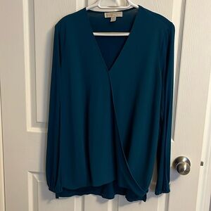 Michael Kors Draped Surplice Blouse Teal Lightweight Large